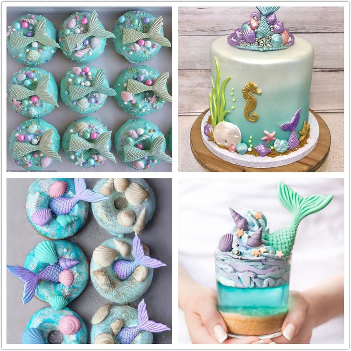 MEMOVAN Mermaid Theme Cake Fondant Mold 3pcs Seahorse Seashell Starfish Mermaid Tail Under the Sea Silicone Baking Mold for Chocolate Candy Cake Decoration Polymer Clay Gum Paste Craft