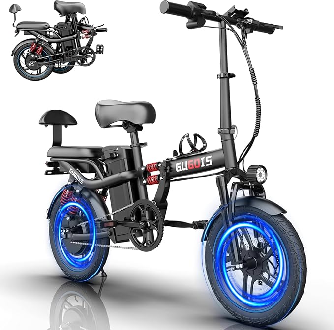 2 Seater Electric Bike for Adults,Mini Bike 500/750 Motor,28MPH,48V/15AH Removable Battery,25-30Miles 16" Fat Tire Commuter Ebike,Full Suspension Foldable Electric Bicycles for Adults Teens