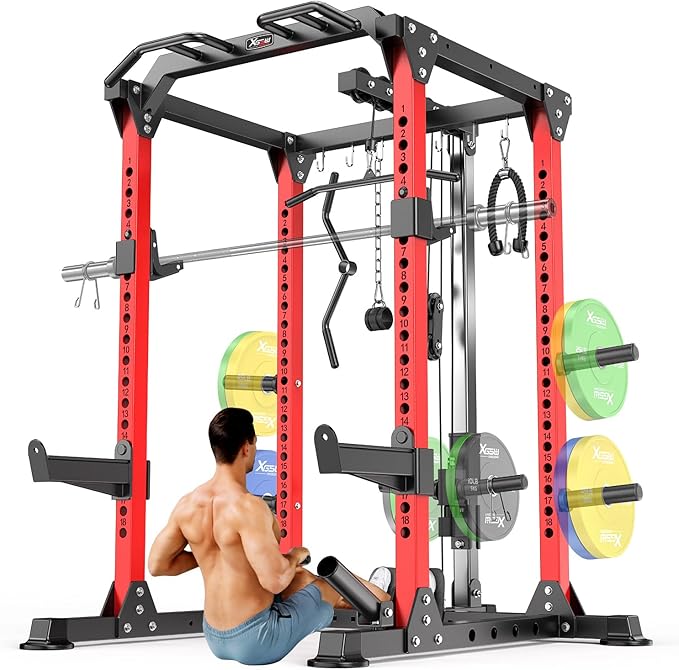 Power Cage,1600lbs Multi-Function Power Rack with Adjustable Cable Crossover System and More Training Attachment, Weight Cage for Home Gym
