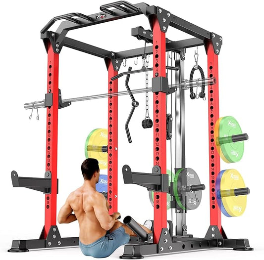 Power Cage,1600lbs Multi-Function Power Rack with Adjustable Cable Crossover System and More Training Attachment, Weight Cage for Home Gym