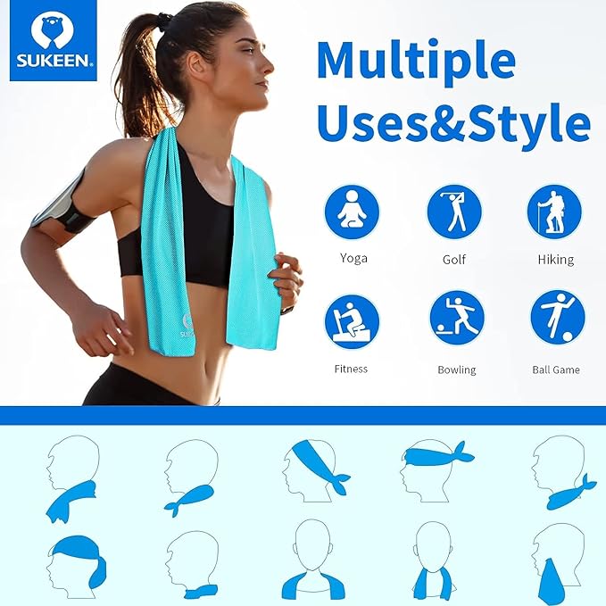 Sukkeen Cooling Towel (40"x12"), Soft Breathable Chilly Microfiber Towel for Yoga, Sports & More Activities