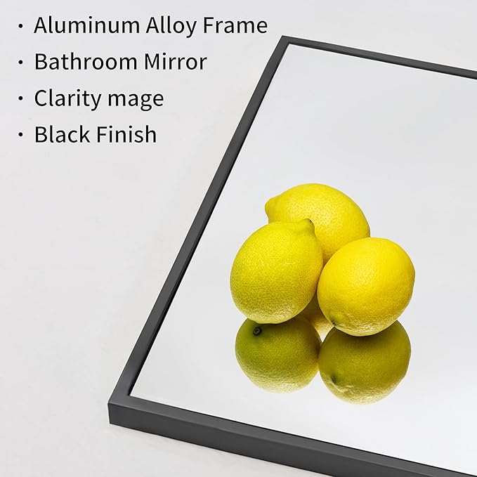 Black Bathroom Mirror for Wall, 30x50 Inch Rectangle Mirrors with Metal Frame, Modern Vanity Wall Mirror Decor for Entryway Hangs, Bathroom Living Room Horizontal or Vertical
