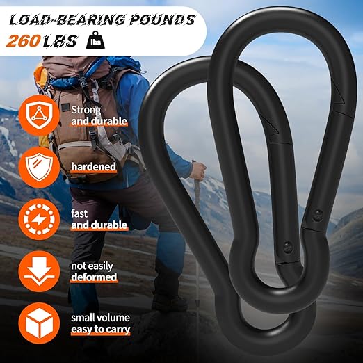 Black Carabiner Clips 2.36IN Spring Snap Hooks M6 120PCS Small Carabiners Galvanized Steel Quick Links Caribiniers for Outdoor,Hiking,Camping,Hammocks,Dog Leashes.Backpack Snaps