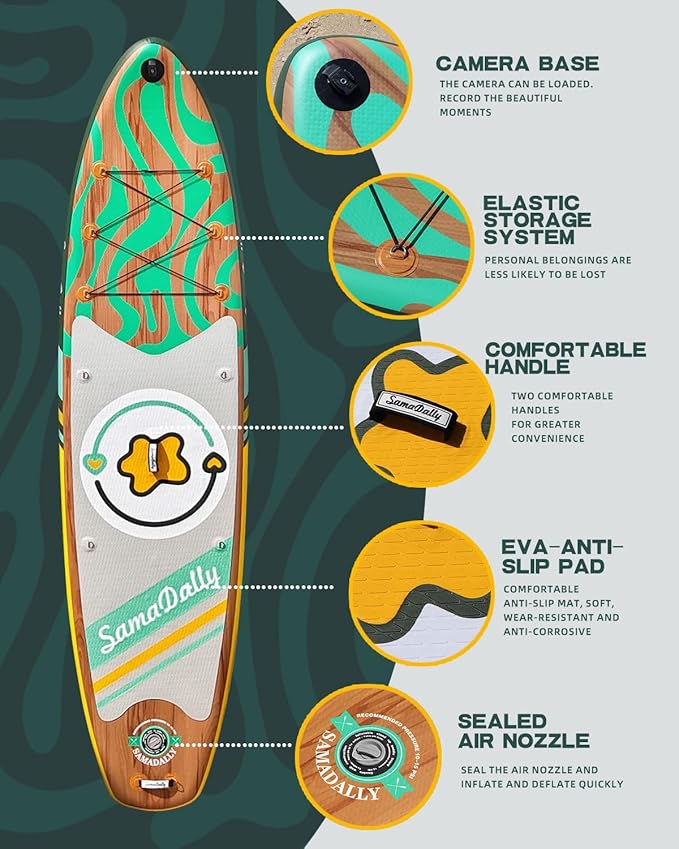 11'Stand Up Paddle Boards Surf Control with Premium SUP Board Accessories Backpack & Removable Fins, 34" Wide Inflatable Paddle Boards of All Skill Levels