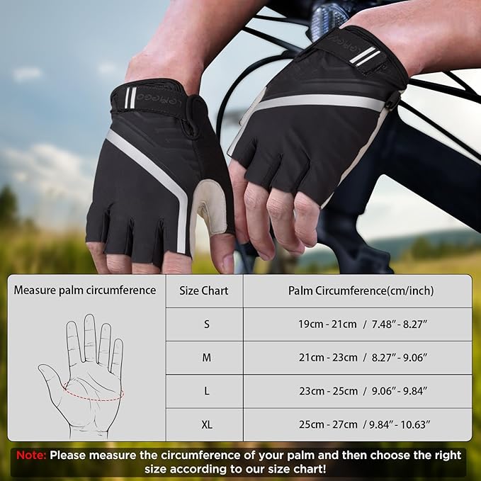 Bike Cycling Gloves - Men & Women, Anti-Slip, Shock-Absorbing Mountain Bike Gloves with Breathable Fabric & Reflective Strips