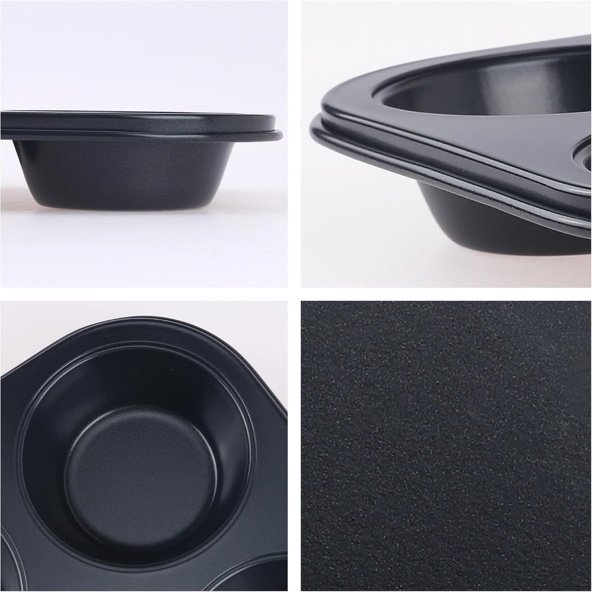 Muffin-Pan for Baking, Nonstick Cake Pan 12 Cups, 3 Pack Cup Premium Cheesecake Pans, Cupcake Baking Pan for Oven 10.4 * 7.1 * 1.2in Black