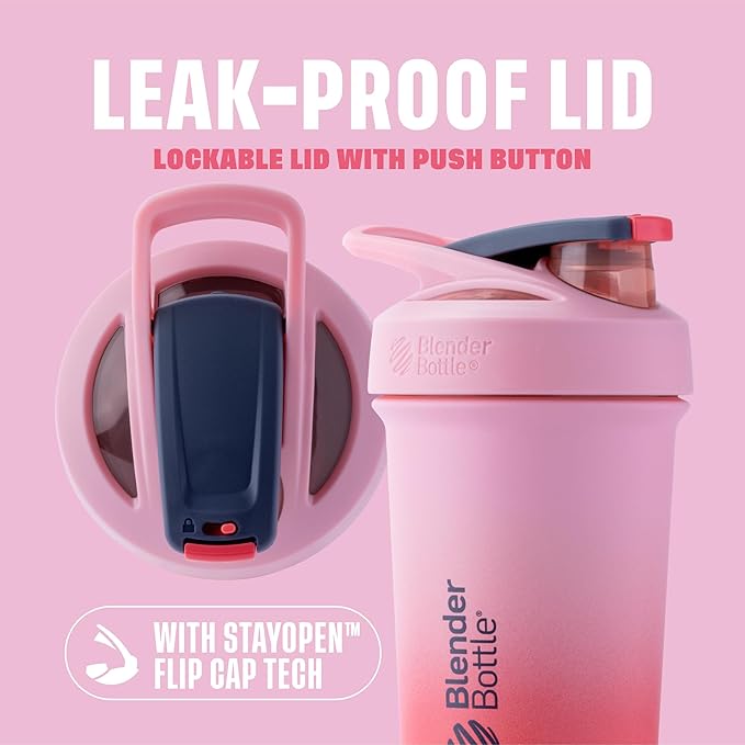 BlenderBottle Sport Sleek Insulated Stainless Steel Shaker Bottle with Wire Whisk, 25-Ounce, Flamingo Ombre – Protein Shakes & Hydration for Athletes & Fitness Enthusiasts, Easy Mixing, Slim Easy to Hold, Keeps Drinks Cold, Lockable Lid