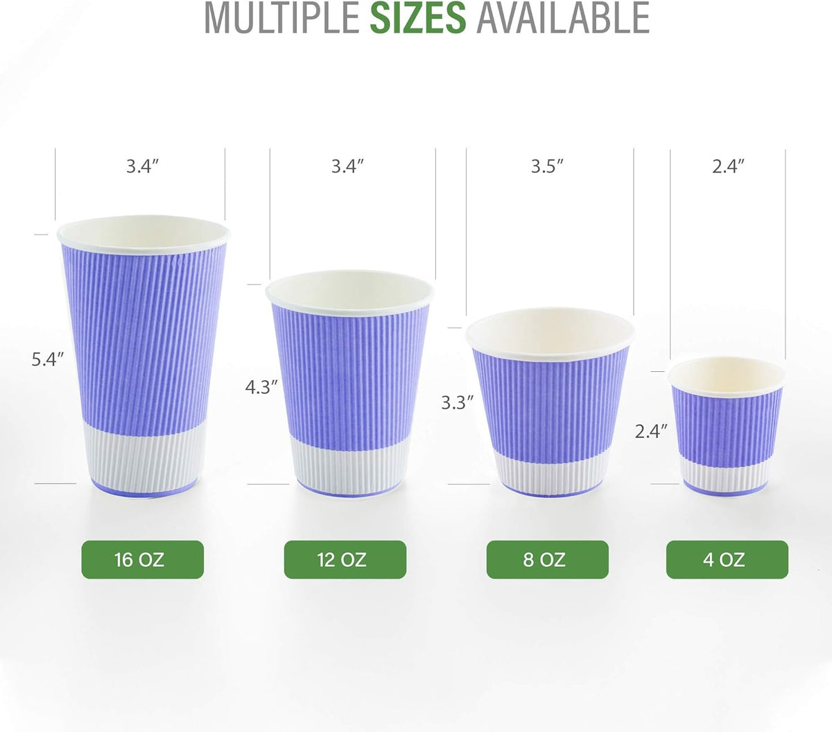 Restaurantware 4 Ounce Ripple Insulated Coffee Cups, 500 Double Wall Corrugated Light Purple Paper Tumblers, Leakproof, Non-Slip Design, Recyclable, Ribbed Surface, Matching Lids Sold Separately