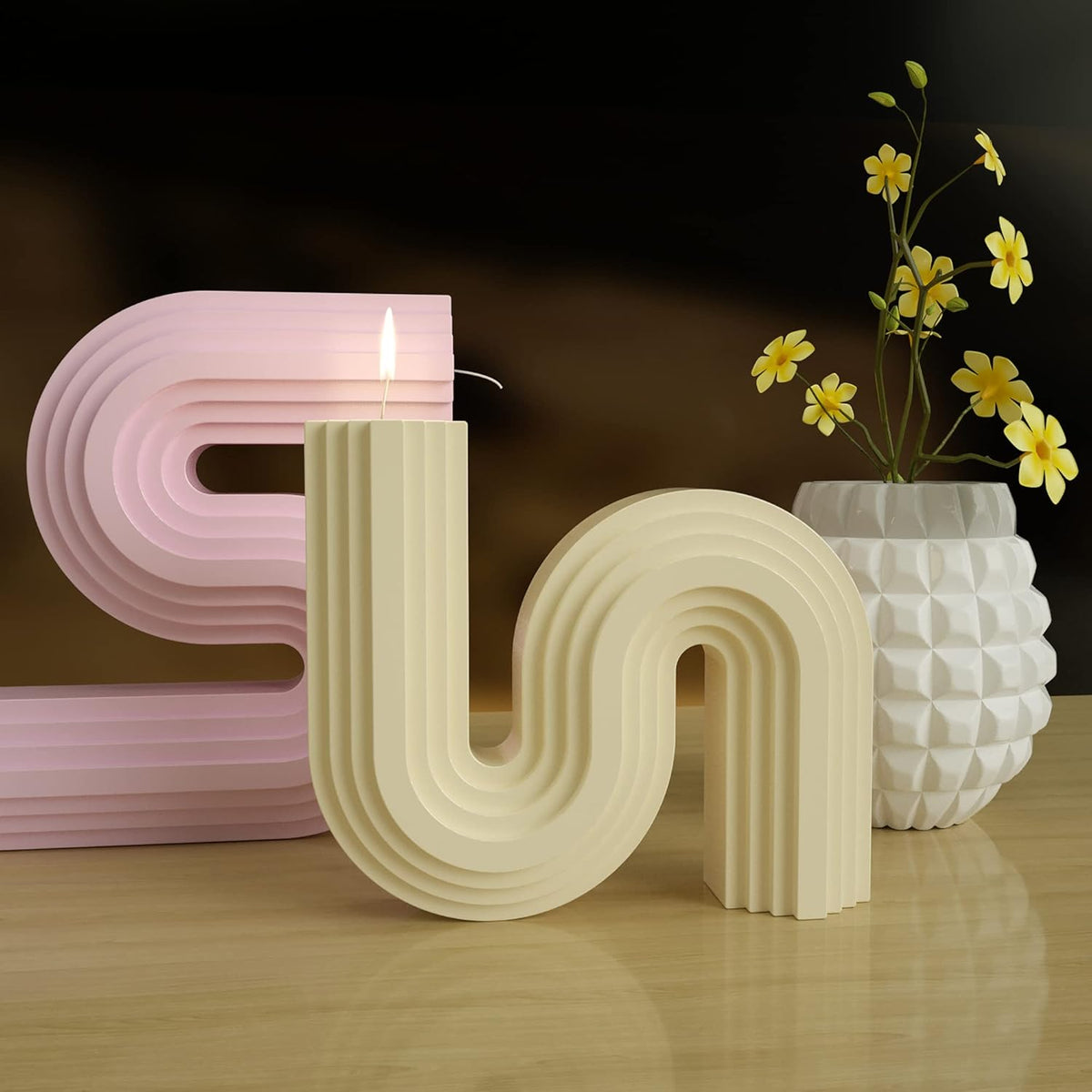 2 Pack 6 inch + 7 inch Twist Candle Molds - Geometric Resin & Silicone Molds for Candles & Soap - Nordic Geometric Line