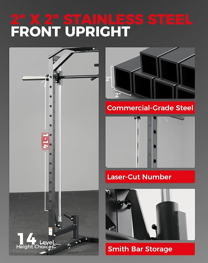 Mikolo Smith Machine Home Gym Power Cage (1:1 Ratio Strength Trainer) (Space Saving Design) (with 8 Free Attachments) Squat Rack for Full Body Training