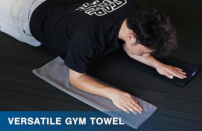 Microfiber Gym Towels with Snap Strap Closure, Ribbed Pattern Sports Towels for Yoga, Home and Outdoor Activities, 27” x 16”, 6 Pack, Black/Grey/Light Blue