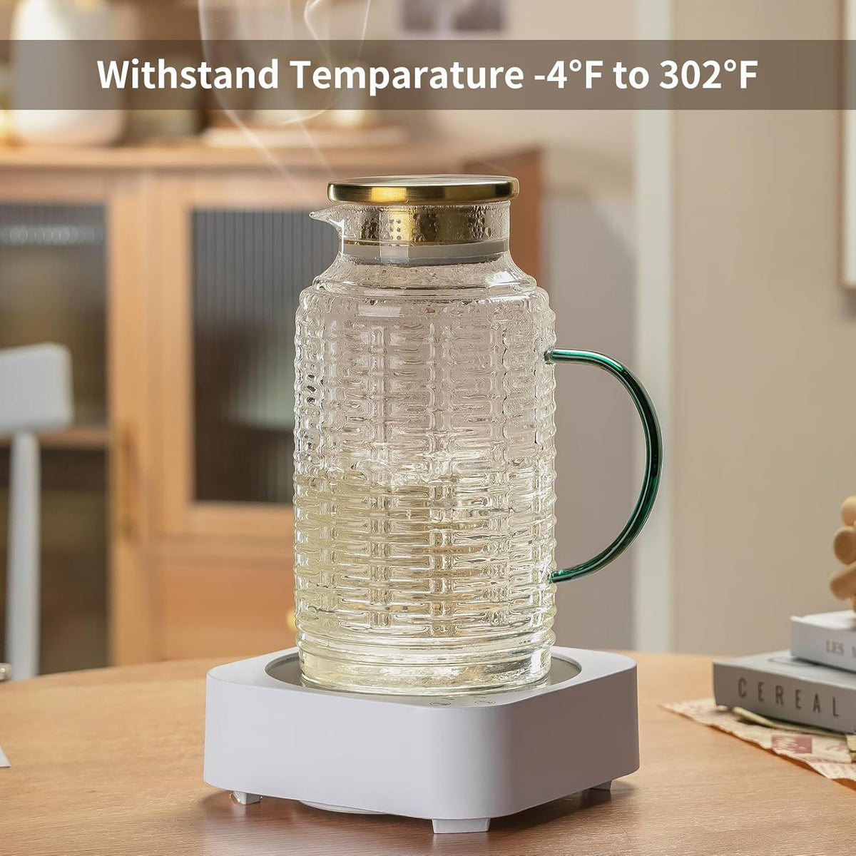Glass Pitcher with Lid, 68 oz/2 Liter Vintage Water Pitcher, Clear Borosilicate Glass Water Carafe for Cold Brew, Coffee, Lemonade, Iced Tea,Beverage, Heat Resistant Water Glass Jug