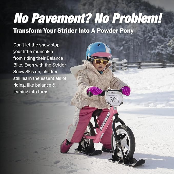 Strider 12??Snow Skis Set - Transform Balance Bike into Sled - Fits All Our 12??Balance Bikes - For Kids 1 to 4 Years - Tool-Free Assembly