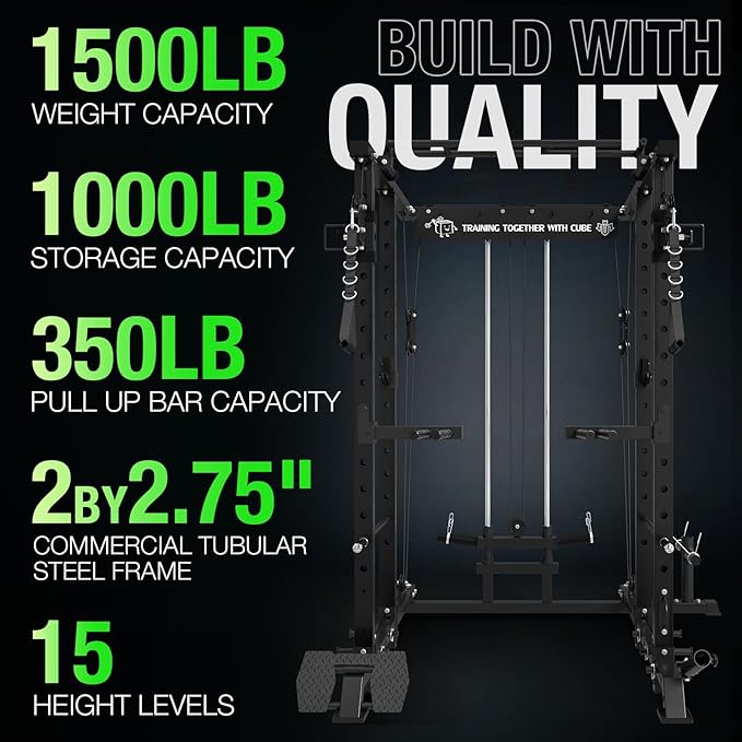 Mikolo Power Cage, 1500lbs Power Rack with LAT PullDown and Cable Crossover System, Squat Rack with Pulley System, Weight Cage for Home Gym with Training Attachments