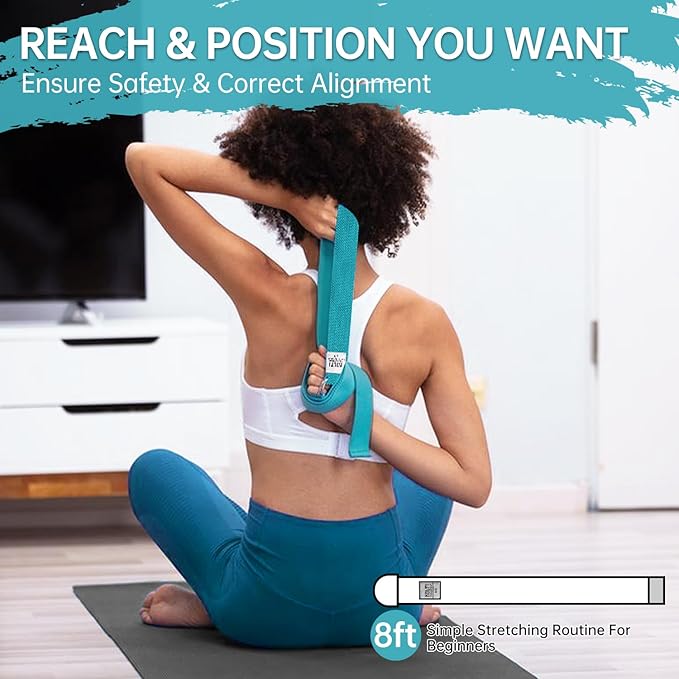 Yoga Exercise Adjustable Straps 8FT with Durable D-Ring for Pilates & Gym Workouts | Hold Poses, Stretch, Improve Flexibility & Maintain Balance