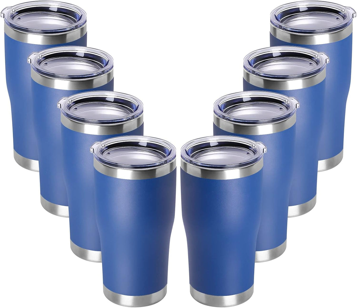 DOMICARE 20oz Tumbler with Lid Stainless Steel Tumblers Bulk, Double Wall Vacuum Insulated Coffee Travel Mug Powder Coated Tumbler, 8 Pack Dark Blue