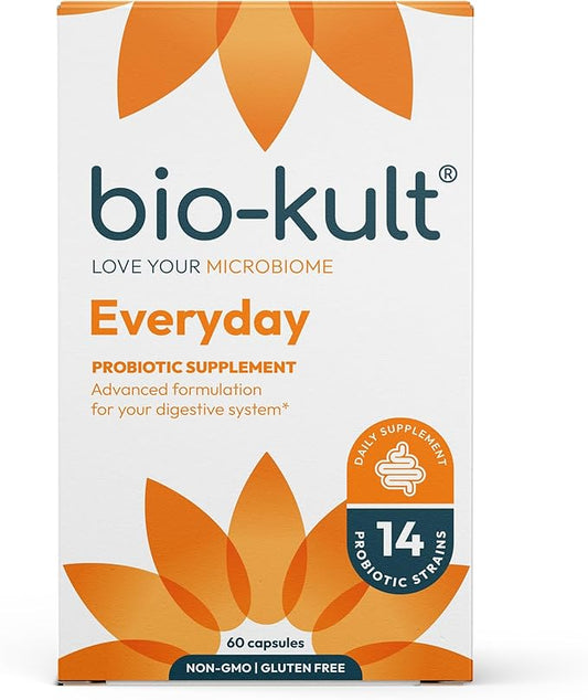 Bio-Kult Gut Health Probiotic Supplement, 14 Strains, Probiotics for Women & Men, Immune Support, Digestive Health, Shelf-Stable, Non-GMO and Gluten-Free, Capsules, 60 Count (Pack of 1)