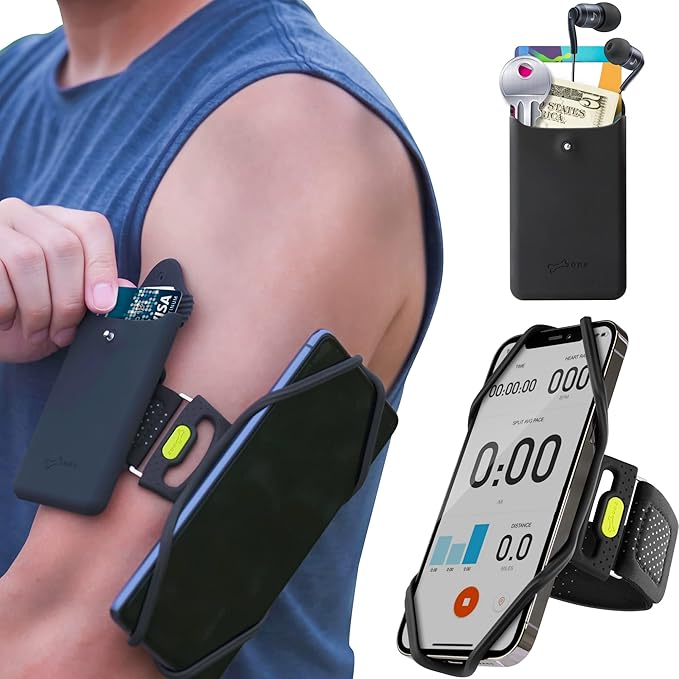 Bone Cell Phone Armbands+Sport Pocket, Run Tie 2+Pocket, L Arm Size, Fits Phone Size 4.7-7.2 Inches for iPhone 13 12 11 Pro Max XS XR X Samsung Galaxy
