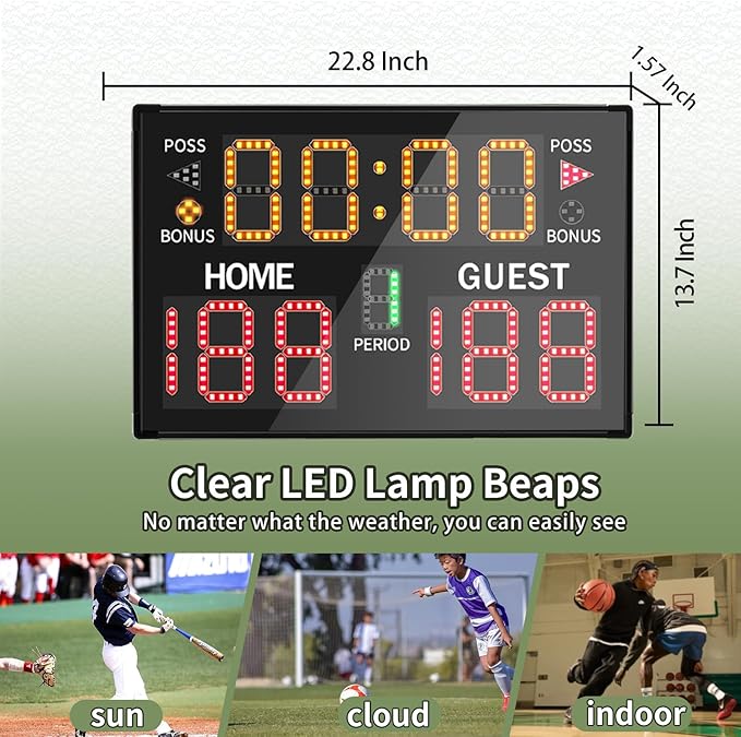 Basketball Digital Scoreboard with Remote,Battery Powered Portable Tabletop Electronic Scoreboard with 75dB Buzzer,Countdown Timer & Score for Games