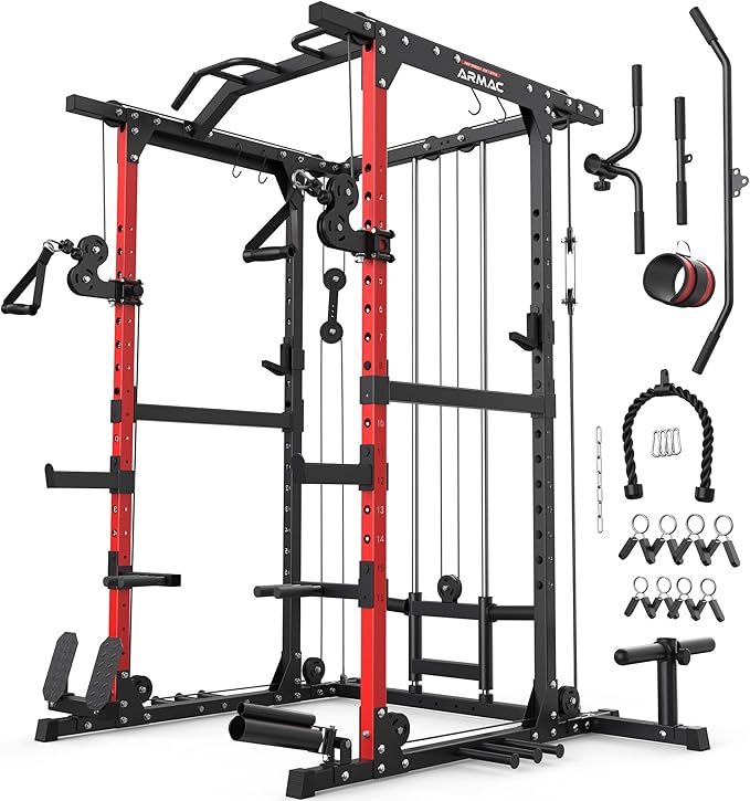 ARMAC Power Cage,1500lbs Multi-Function Power Rack with Adjustable Cable Crossover System and More Training Attachment, Weight Cage for Home Gym