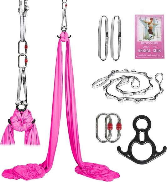 Aerial Silks Kit & Aerial Yoga Hammock - 11Yd Premium Fabric Hardware - Easy Setup for Flying Yoga, Aerial Swing & Fitness - Supports Up to 14ft Rigging