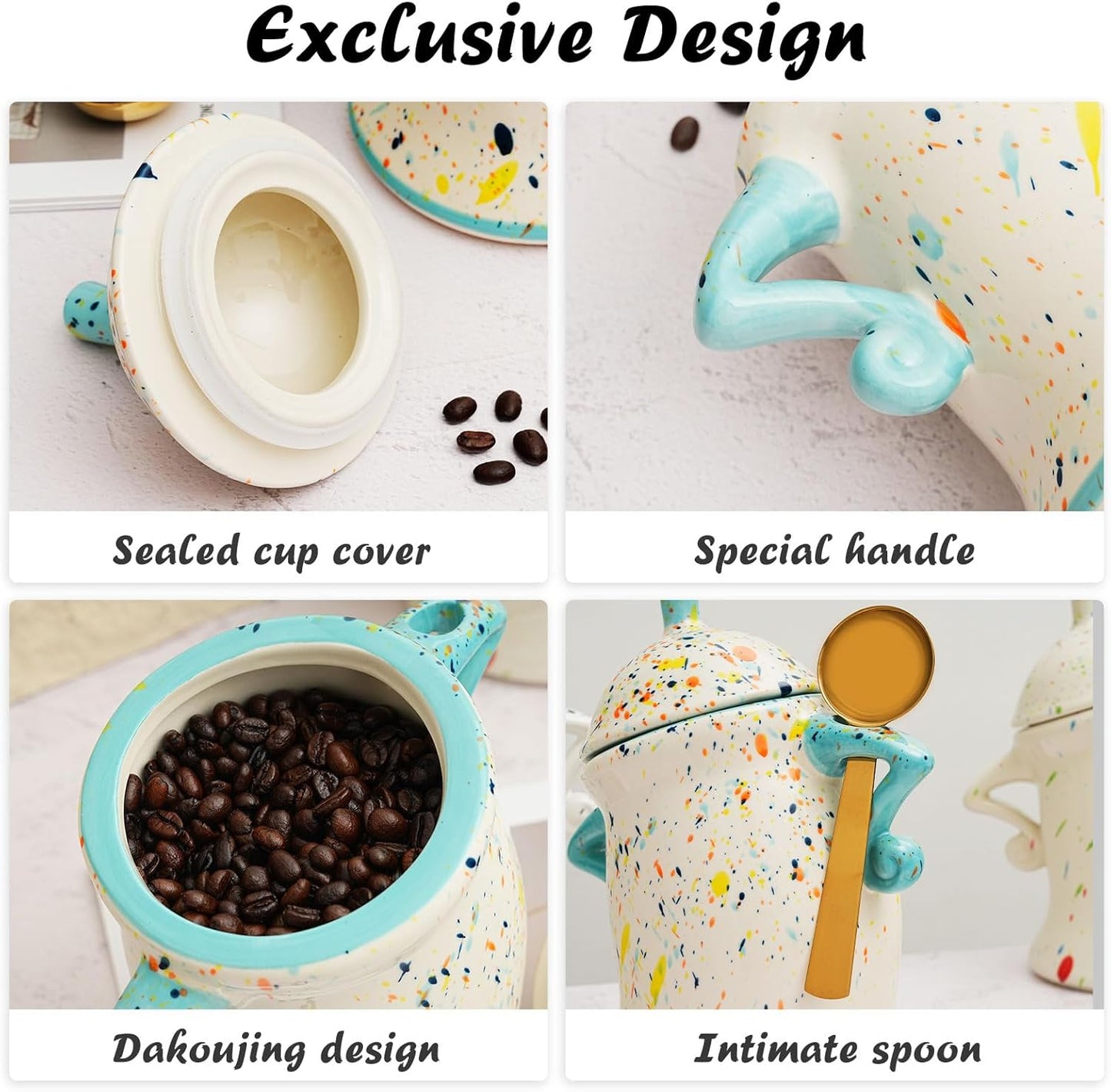 Canister With Attitude,Large Capacity Cute Sassy Storage Canister,Interesting food jars, stylish airtight large ceramic lids, coffee, tea, sugar and spice storage jars with spoons (Red)