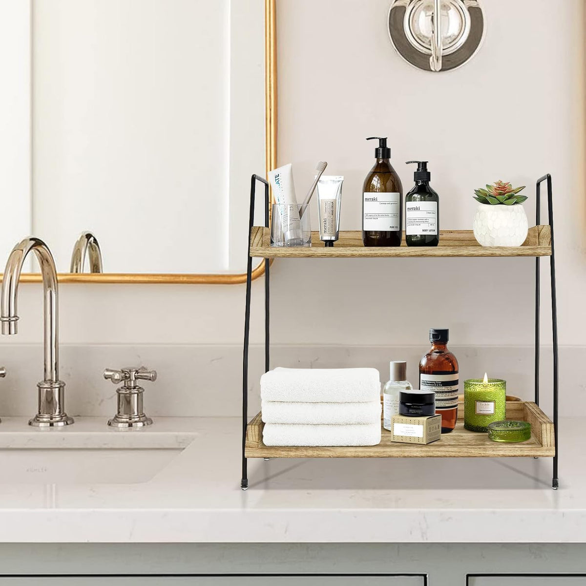 Yusepure Coffee Bar Accessories and Organizer Countertop, Coffee Station Organizer Kitchen Counter Shelf Organizer,Coffee Condiment Storage,Cup Lid Holder Countertop Shelf for Bathroom (Brown)