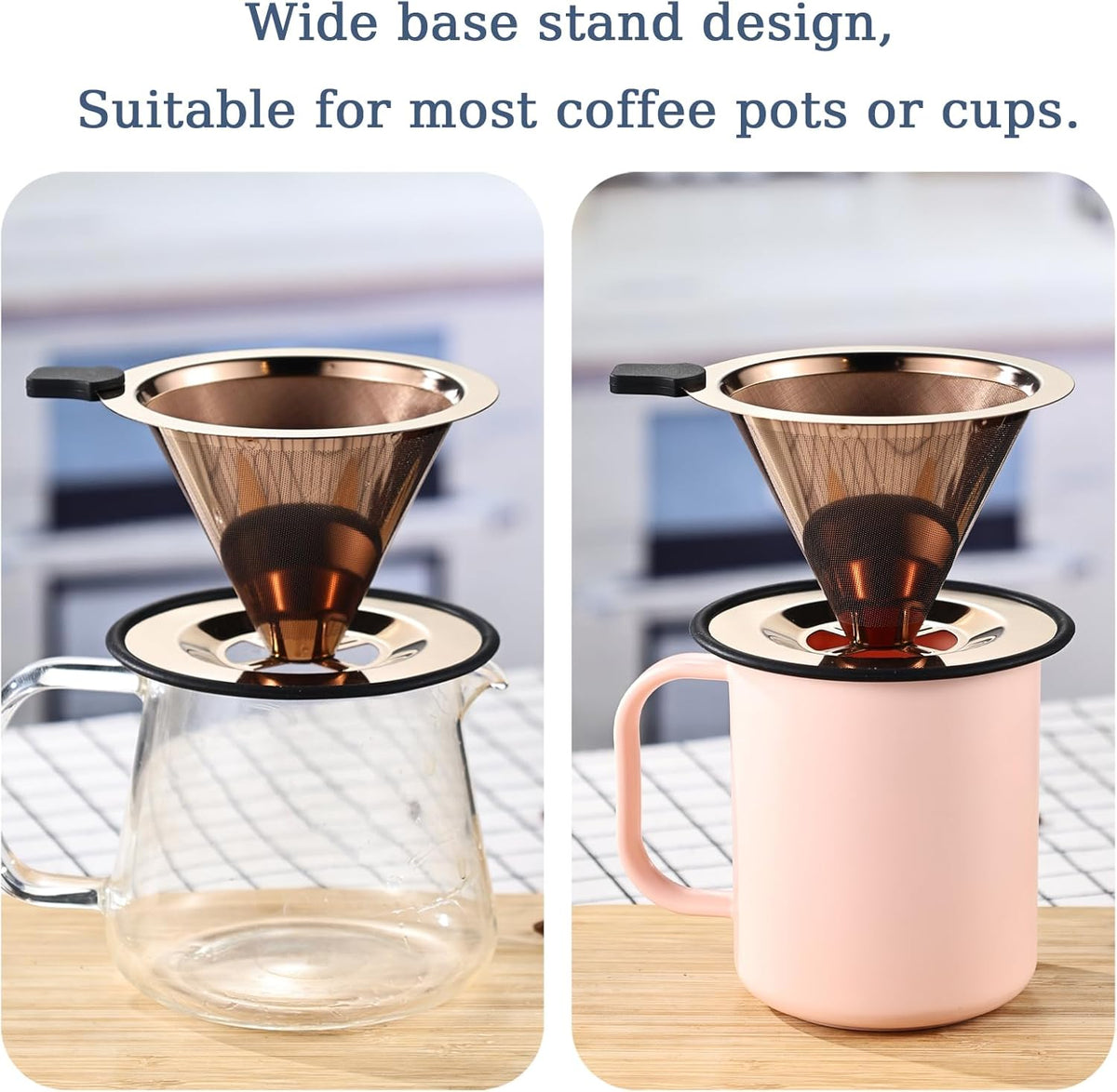 Small Size Pour Over Coffee Dripper, Stainless Steel Metal Cone Drip Coffee Filter, Paperless and Permanently Reusable, Double Mesh Coffee,TeaFilter for 1-2 Cups