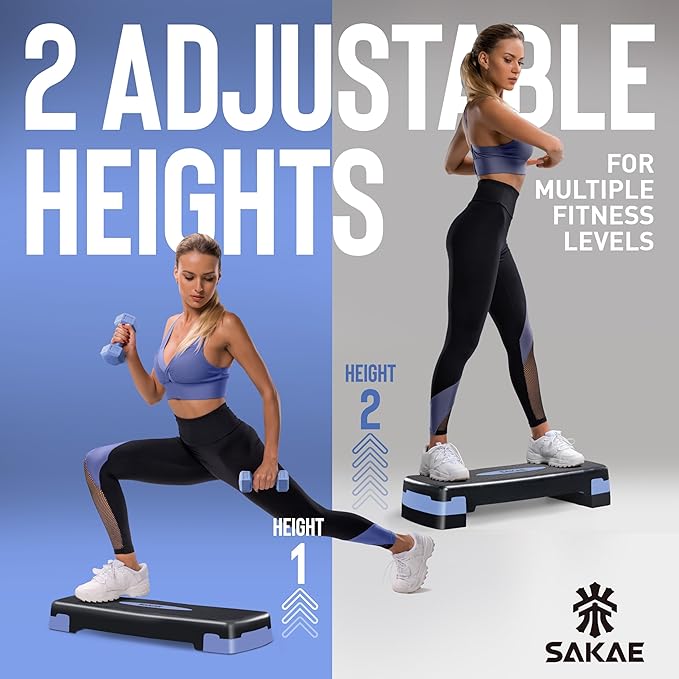 Aerobic Stepper Set with Dumbbells & Measuring Tape, Adjustable Height 2 Level Risers Workout Exercise Step Platform, 4 Colors, the Ultimate Gift for a Joyful Holiday and Merry Christmas