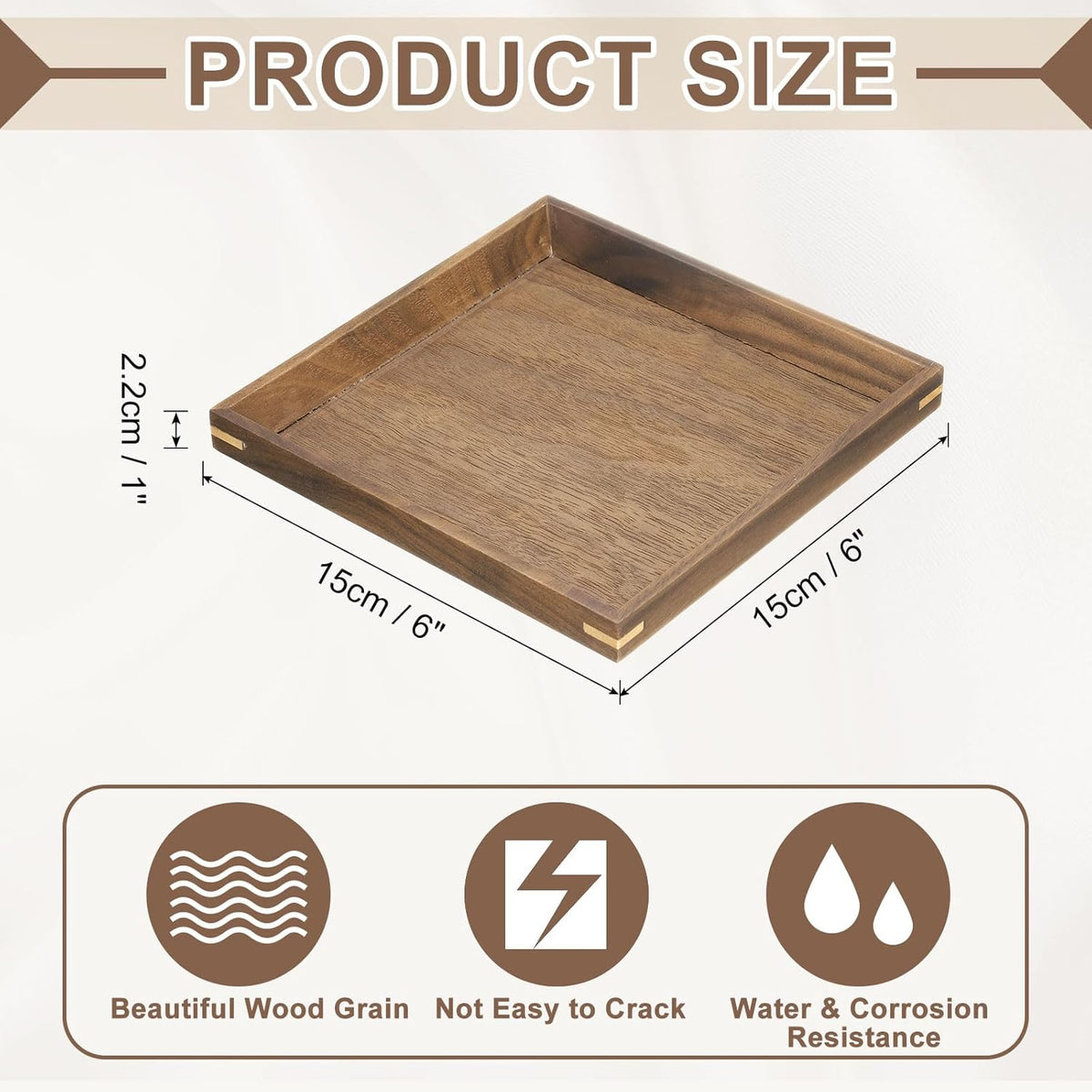 uxcell Bamboo Serving Tray, 6 x 6 Inch Square Wooden Trays Portable Serving Platters for Food Fruit, Snacks, Bread, Vanity, Weddings, Picnics, Brown (Inner Slant)