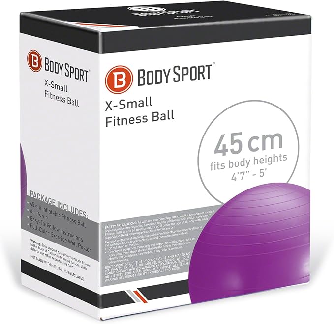 Body Sport Exercise Ball with Pump for Home, Gym, Balance, Stability, Pilates, Core Strength, Stretching, Yoga, Fitness Facilities, Desk Chairs