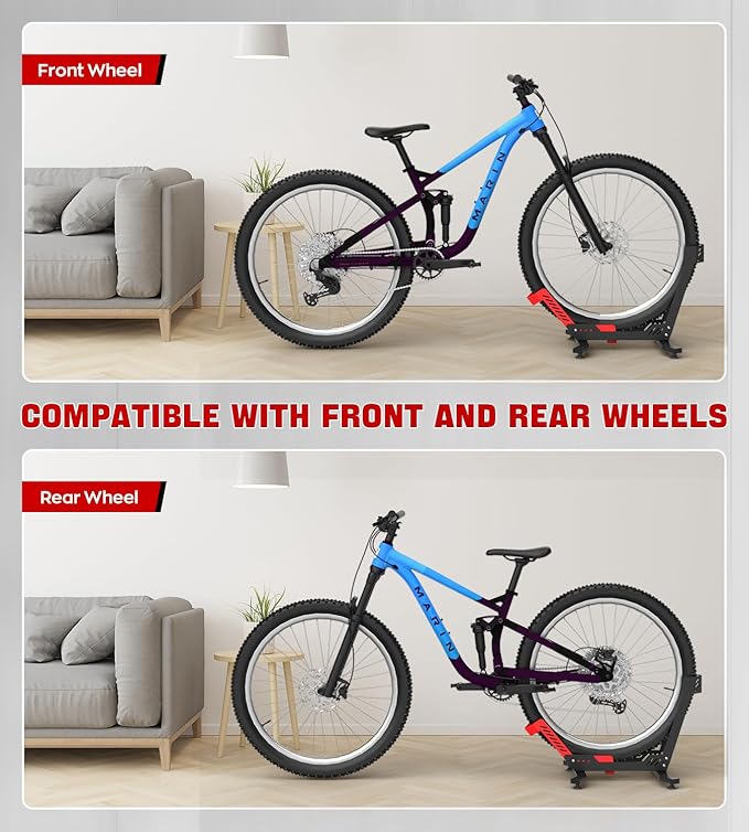 Bike Floor Stand, Portable Bike Storage for Garage - up to 3.5" Tire Wide, MTB & Road Bicycle Floor Stand, Front and Rear Wheel Parking Rack Fit for 26"-29" Bikes