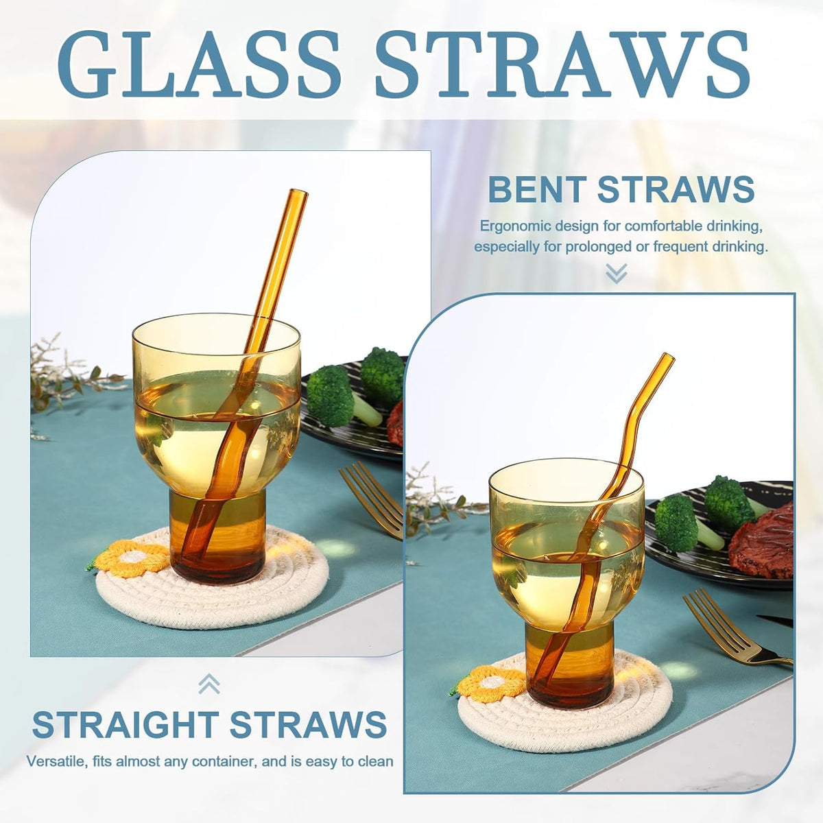 uxcell 4 Pcs Reusable Glass Drinking Straws, 7.87'' x 8 mm Reusable Straws Set with 4 Wave 1 Brush for Milkshakes Juice Coffee Milk Tea Cocktails, Midnight Cream Tone