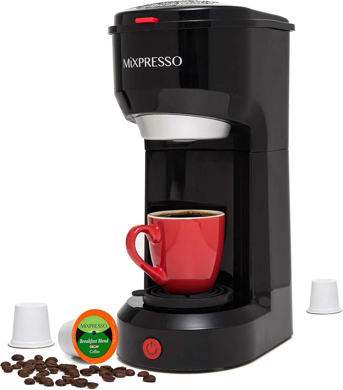 Mixpresso 2-in-1 Coffee Maker – Single Serve & Ground Coffee Brewer, Compact Personal Coffee Machine for Pods & Loose Grounds, Quick Brew 14 oz Portable Small Coffee Maker, Black