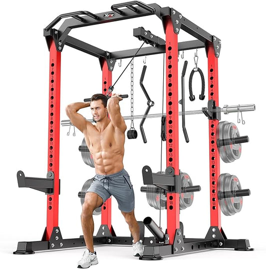 Power Rack Power Cages Multi-Function Squat Rack with Cable Crossover System Selectable More Training Attachment Weight Cage for Garage Home Gym