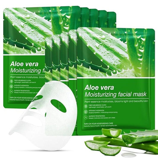Aloe Vera Face Masks Skincare Soothing Face Mask Hydrating Face Masks Moisturizing Face Mask for Dry, Oil，Sensitive Skin, Aloe Face Sheet Masks for After Sun Care, Calming, Refreshing,10 Pack
