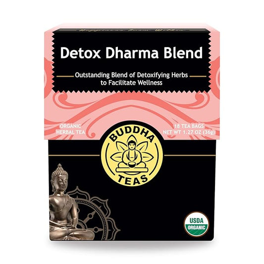 Buddha TeasBuddha Teas - Organic Detox Dharma Blend - Herbal Tea - For Health & Wellbeing - With Antioxidants & Minerals - Clean Ingredients - Caffeine Free - OU Kosher & Non-GMO - 18 Tea Bags (Pack of 1)
