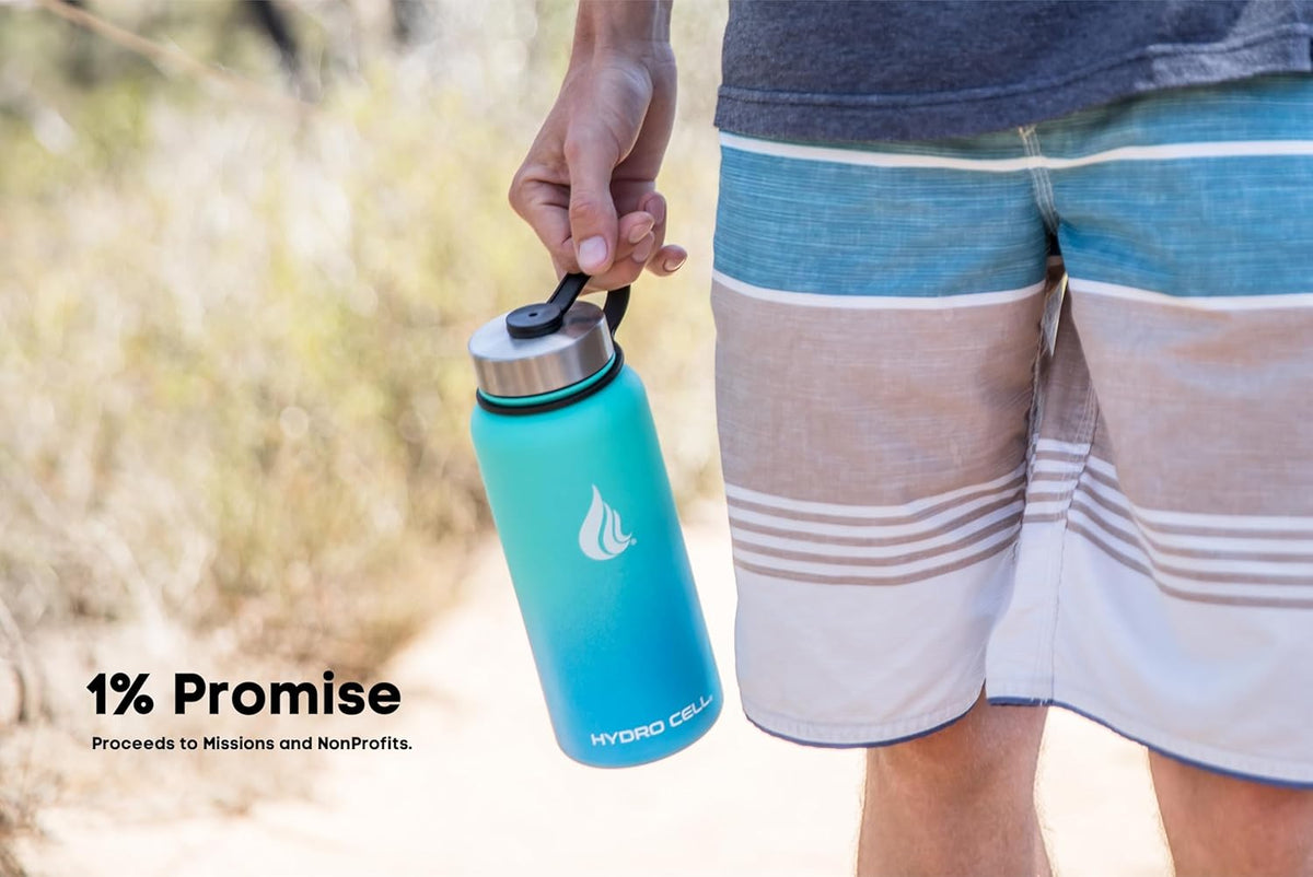 HYDRO CELL Stainless Steel Insulated Water Bottle with Straw - For Cold & Hot Drinks - Metal Vacuum Flask with Screw Cap and Modern Leakproof Sport Thermos for Adults (Teal/Blue 32oz)
