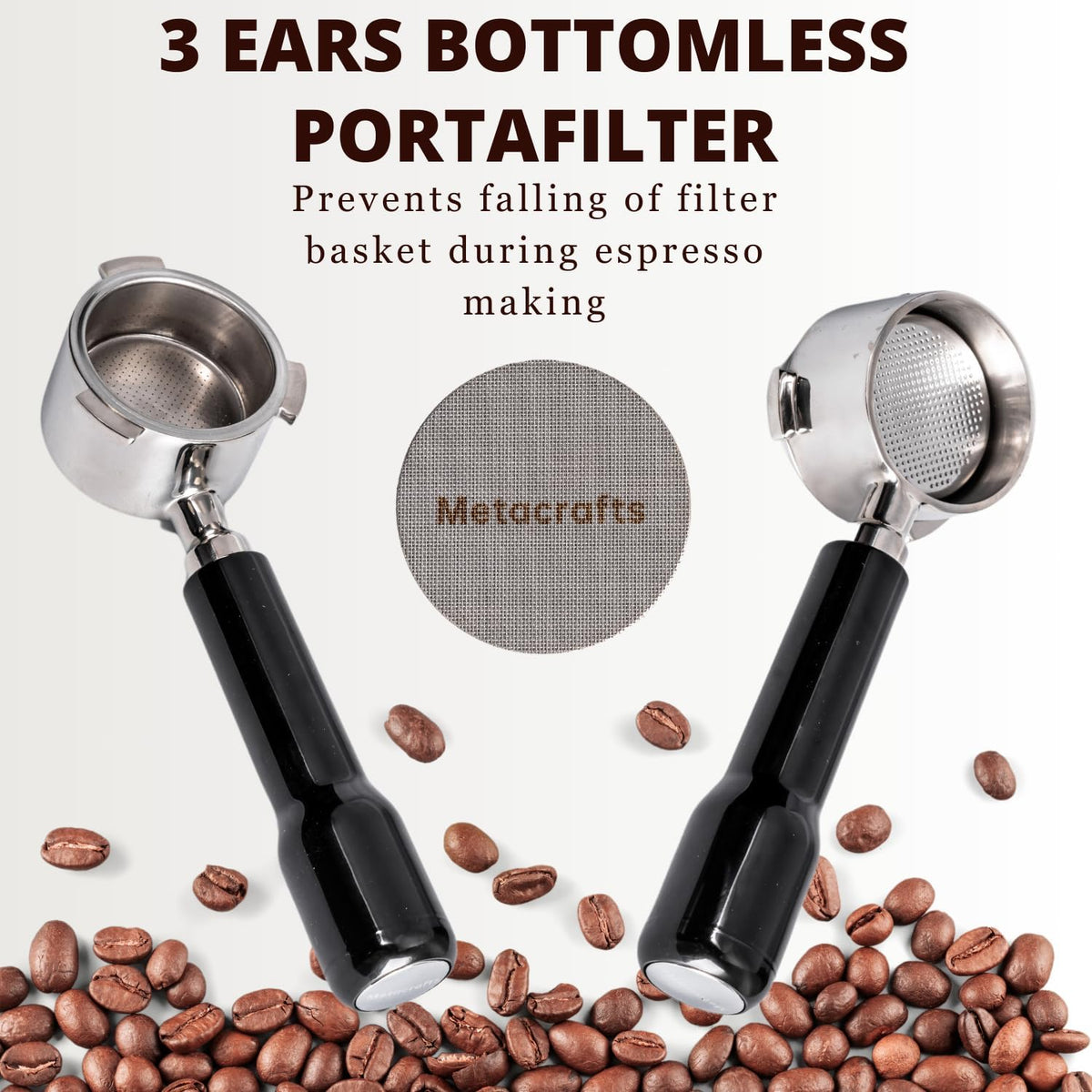 Espresso Portafilter 51mm Bottomless - Compatible for 51 mm Delonghi EC0680, E0685, SMEG & EUPA Coffee Machines - Open, Naked, Flat - Stainless Steel Filter Basket & Puck Screen Included (Black)