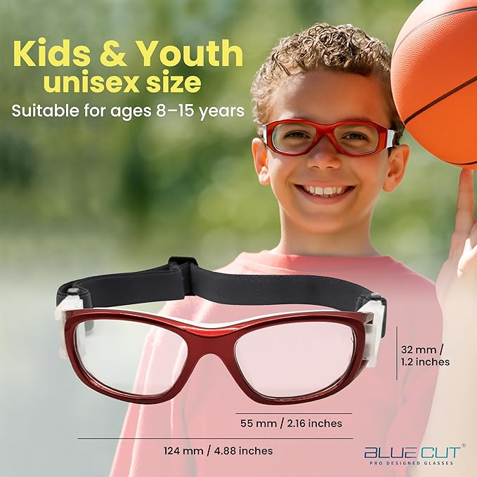 BLUE CUT Safety Basketball Goggles For Kids for Outdoor Sports Activities Anti Fog Replaceable to Prescription Lenses