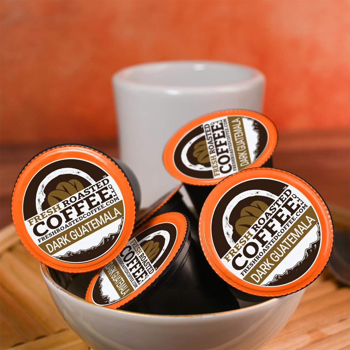 Fresh Roasted Coffee, Dark Guatemala Huehuetenango, Dark Roast, 72 Pods for K Cup Brewers