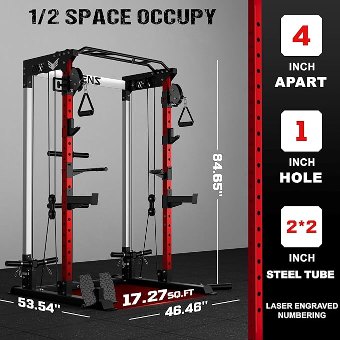 Power Cage, 2000LBS Multi-Function C21 Power Rack with Dual Pulley Cable Crossover System, All-in-One Squat Rack with More Training Attachments
