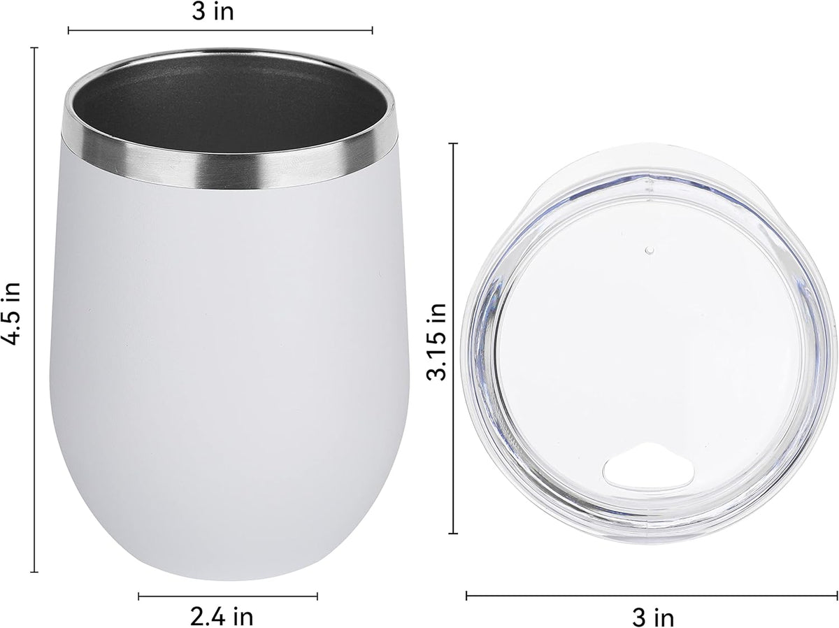 DOMICARE Stainless Steel Wine Tumbler Bulk with Lid, Personalized White Insulated Tumblers Set, 12oz Travel Coffee Cups Pack of 8