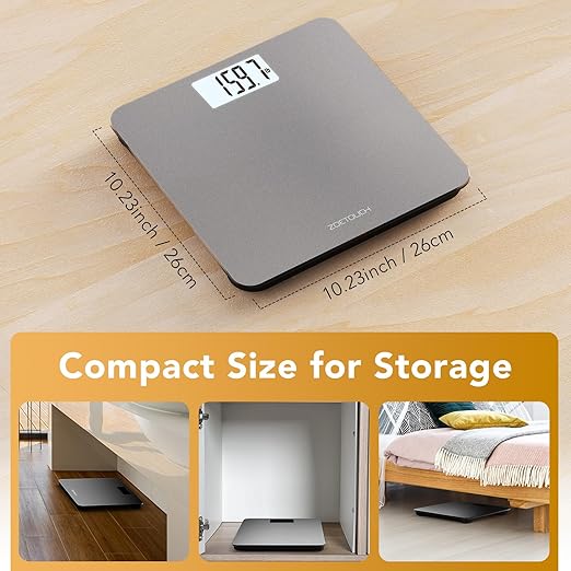 Bathroom Scale for Body Weight Digital Weighing Machine with Backlit LCD Display, Most Accurate Bath Scale for People, High Precision, Grey,Tempered Glass Batteries Included, 396lb/180kg