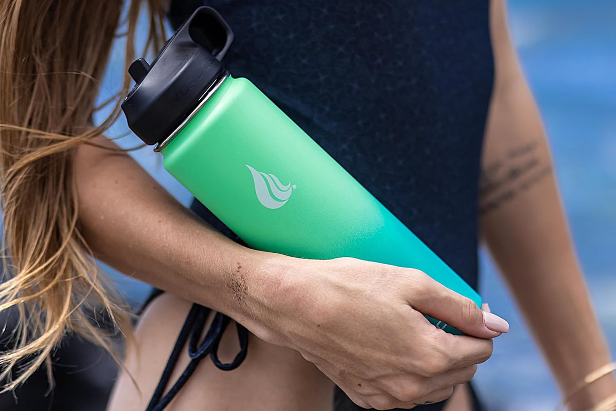 HYDRO CELL Stainless Steel Insulated Water Bottle with Straw - For Cold & Hot Drinks - Metal Vacuum Flask with Screw Cap and Modern Leakproof Sport Thermos for Adults (Mint/Green 40oz)