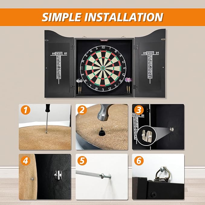 Bristle Dart Board Set, Professional Dart Board 18" with 6pcs 18g Darts Outdoor Dartboard Set, Compressed Sisal Metal Wire Board with Rotating Number Ring