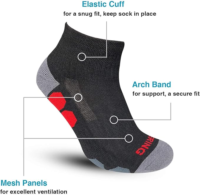 BERING Men's Ankle Socks Athletic Running Cushion Quarter (6 Pairs)