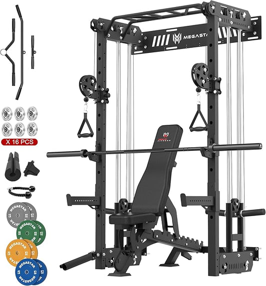 Wall Mounted Power Rack – 1600LB Capacity Compact Commercial Home Gym with Dual Cable Crossover, LAT Pulldown, Multi-Grip Pull-Up Bar & Landmine Attachment for Small Spaces, P67 Striker Red