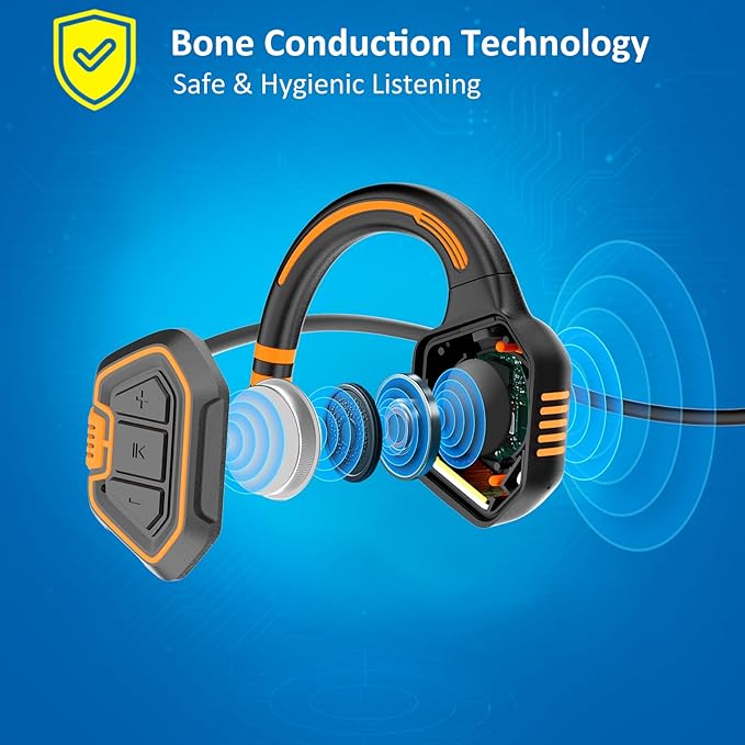 Bone Conduction Swimming Headphones – IP68 Waterproof Open-Ear Bluetooth 5.3 with 32GB MP3 Player, Underwater Swim Headset for Pool Training, Orange