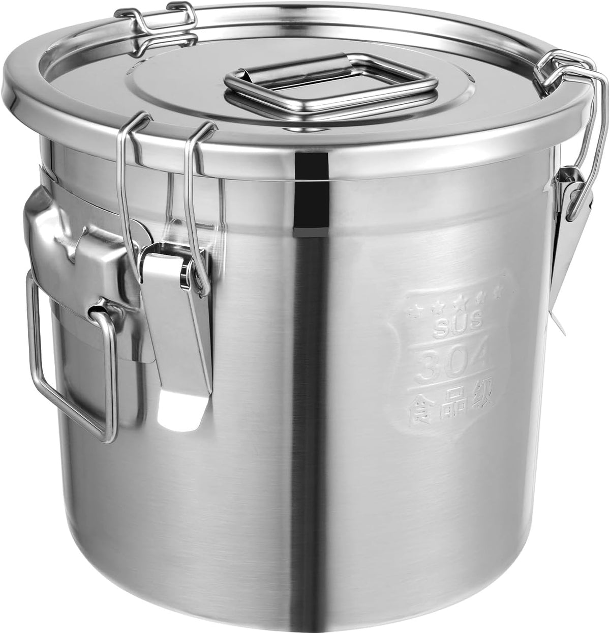 PERFERATE 304 Stainless Steel Airtight Canister 6L/12L Food Storage Bucket with Lids and Sturdy Locking Clamp Metal Cereal Rice Storage Container for Flour, Coffee Bean, Sugar, Cookie (6L)